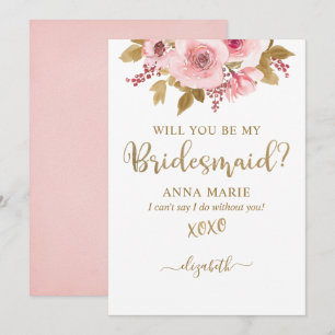 Gold Blush Pink Will You Be My Bridesmaid?  Invitation