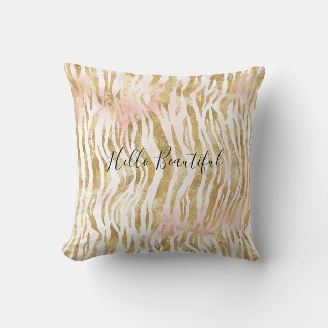 Gold Blush Pink Zebra Print          Cushion (Front)