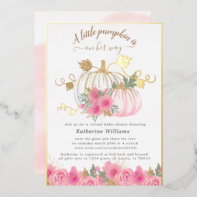 Gold Blush Pumpkin Virtual Baby Shower (Front/Back)