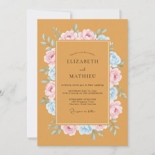 Gold Blush Sky Wreath Wedding Invitation