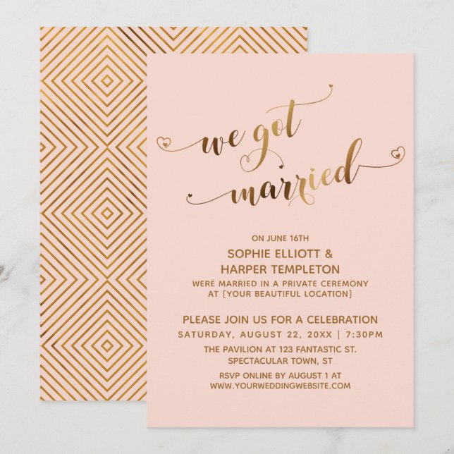 Gold Blush We Got Married Post-Wedding Party Invitation (Front/Back)