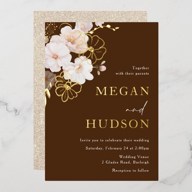 Gold & Blush Wildflowers Wedding Golden (Front/Back)
