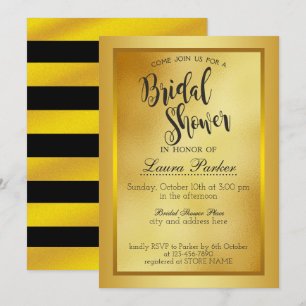 Gold Boarder Metal Bridal Shower Glitter Classic Invitation
