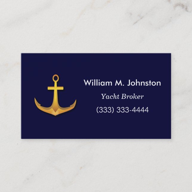 Gold Boat Anchor for Yacht Broker or Boating Sales Business Card (Front)