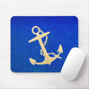 Gold Boat Anchor on Blue Mouse Mat