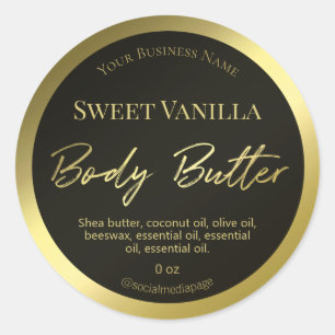 Gold Body Butter Text On Black Product Label