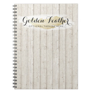Gold Bohemian Feather on Rustic Wood Boards Notebook