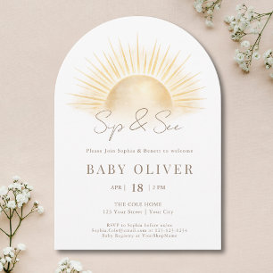 Gold Bohemian Sun Boho Neutral Sip And See Arch Invitation
