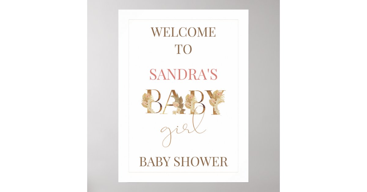 Gold Boho Baby Girl Baby Shower Sign Zazzle