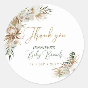 Gold Boho/Bohemian Baby Brunch Thank you Classic Round Sticker