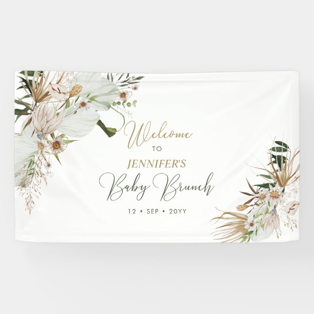 Gold Boho/Bohemian Baby Brunch Welcome Banner (Horizontal)