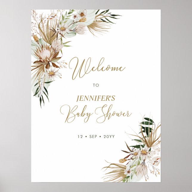 Gold Boho/Bohemian Baby Shower Welcome Poster (Front)