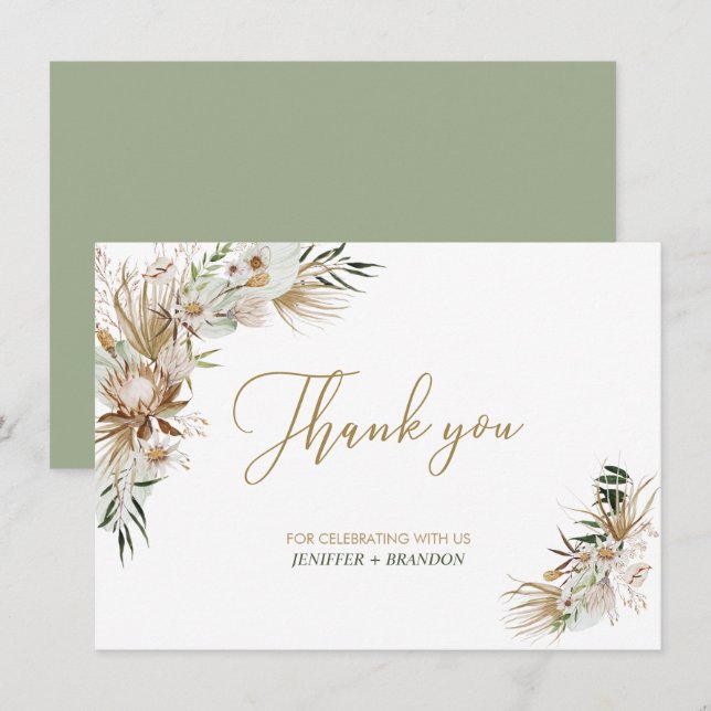 Gold Boho/Bohemian Wedding Favour Thank you card (Front/Back)