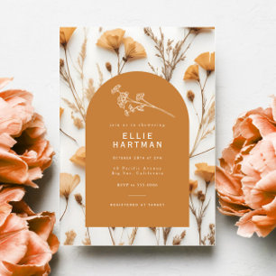 Gold Boho Dried Wildflower Bridal Shower Invitation