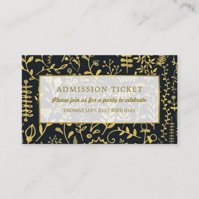Gold Boho, Floral Admission Ticket Enclosure Card (Front)