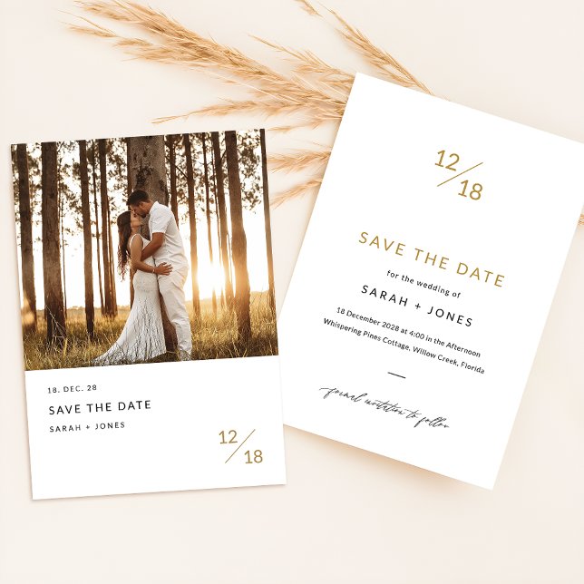 Gold Boho Modern Minimalist Photo Save The Date (Creator Uploaded)