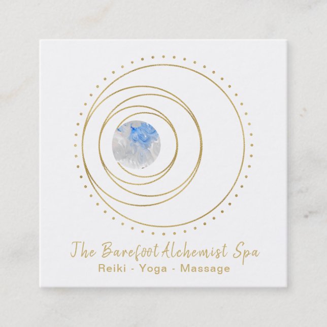 *~* Gold Boho Sacred Geometry Luna Lunar Moon Square Business Card (Front)