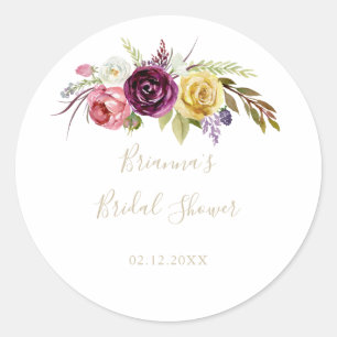 Gold Boho Tropical Floral Bridal Shower Favour   Classic Round Sticker