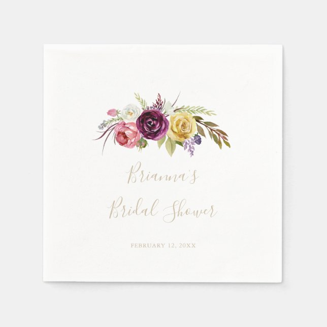 Gold Boho Tropical Floral Bridal Shower Napkins (Front)