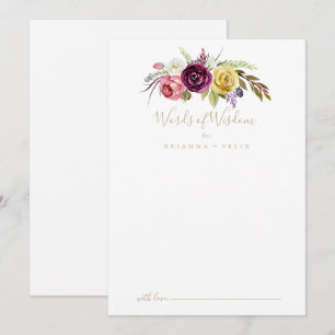 Gold Boho Tropical Floral Wedding Words of Wisdom  Advice Card