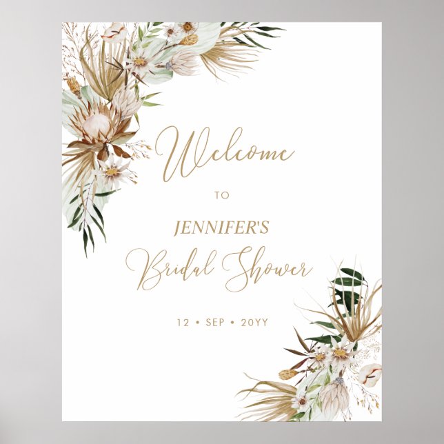 Gold Boho Wedding Bridal Shower Welcome Poster (Front)