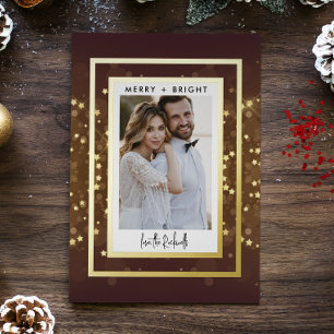 Gold Bokeh and Glitter 1 Photo Real Foil Holiday Card