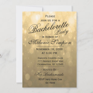Gold Bokeh   Bachelorette Party Invitation