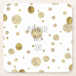 Gold Bokeh Confetti Dots Square Paper Coaster