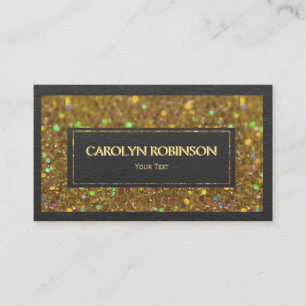 Gold Bokeh Glitter with Black Leather Business Card