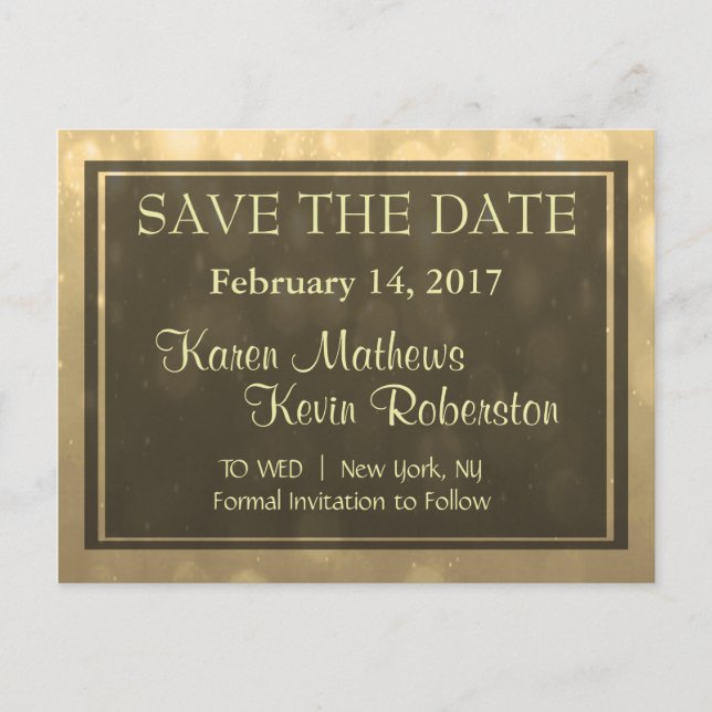 Gold Bokeh Lights Announcement Postcard (Front)