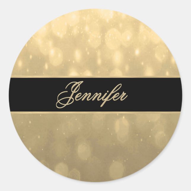Gold Bokeh Lights Classic Round Sticker (Front)