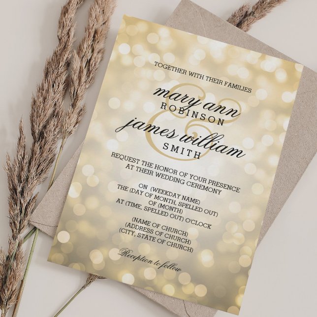Gold Bokeh Lights Elegant Wedding Invitation (Gold Bokeh Lights Elegant Wedding Invitation)