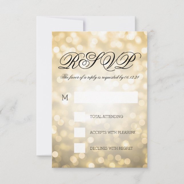 Gold Bokeh Lights Elegant Wedding RSVP (Front)