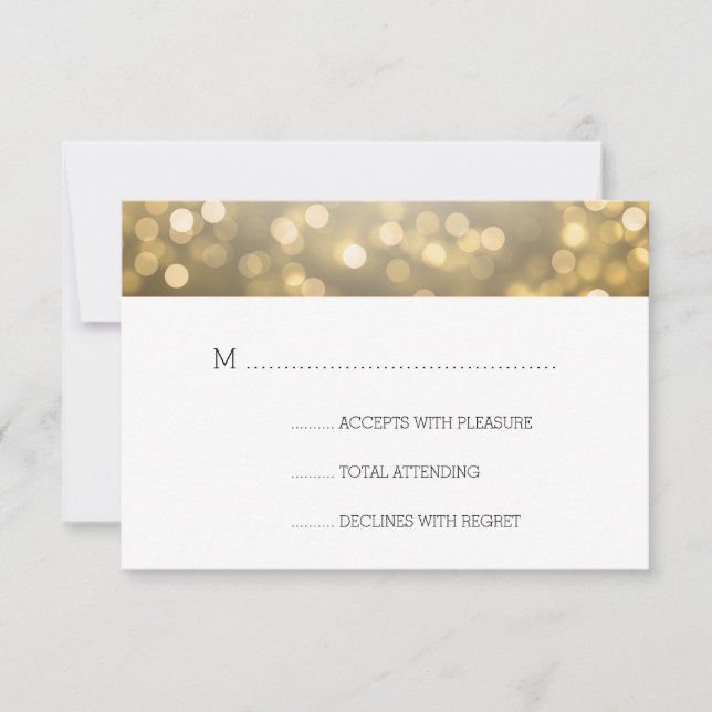 Gold Bokeh Lights Elegant Wedding RSVP Card (Front)
