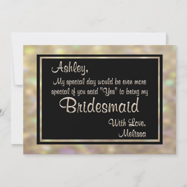 Gold Bokeh Lights Will You Be My Bridesmaid Invitation (Front)