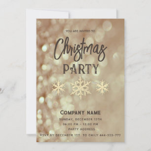 Gold bokeh snowflakes corporate Christmas party  Invitation