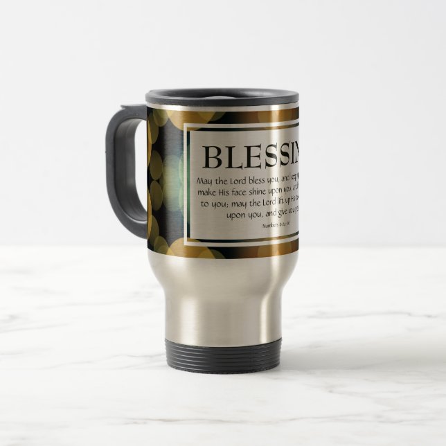 Gold Bokeh THE LORD BLESS YOU Numbers 6:24-26 Travel Mug (Front Left)