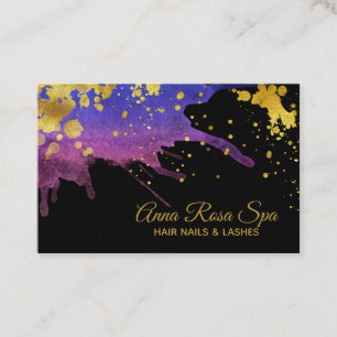 *~* Gold Bold Abstract Purple Watercolor Luxe Business Card