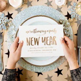 Gold Bold Brush New Year's Party Invitation