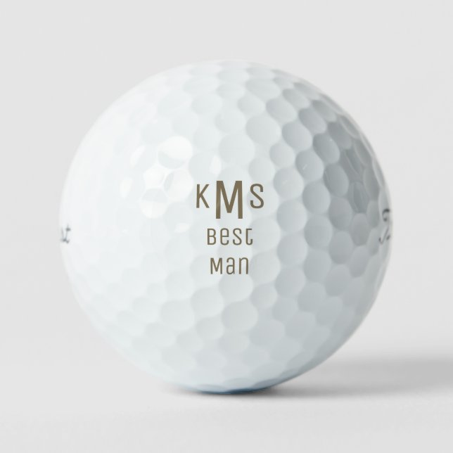 Gold Bold Font Best Man Monogram Titleist Pro V1 Golf Balls (Front)