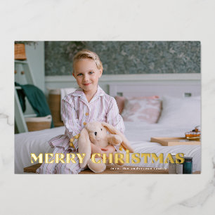 Gold BOLD MERRY CHRISTMAS big Photo Foil Holiday Card