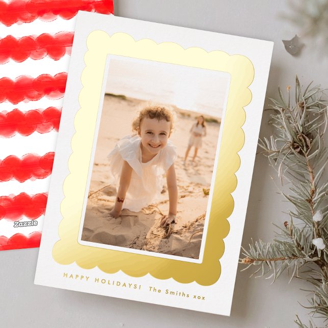 gold bold modern festive retro frame foil holiday card (Creator Uploaded)