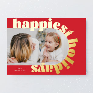 gold bold typography & red arch photo christmas foil holiday card