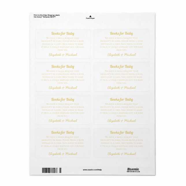 Gold Books For Baby Request Shower Invite Insert (Full Sheet)