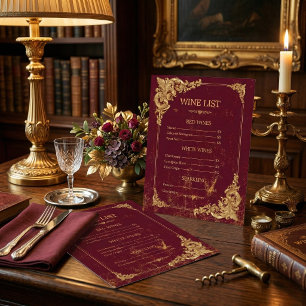 Gold Bordeaux Editable Front & Back Wine List Menu