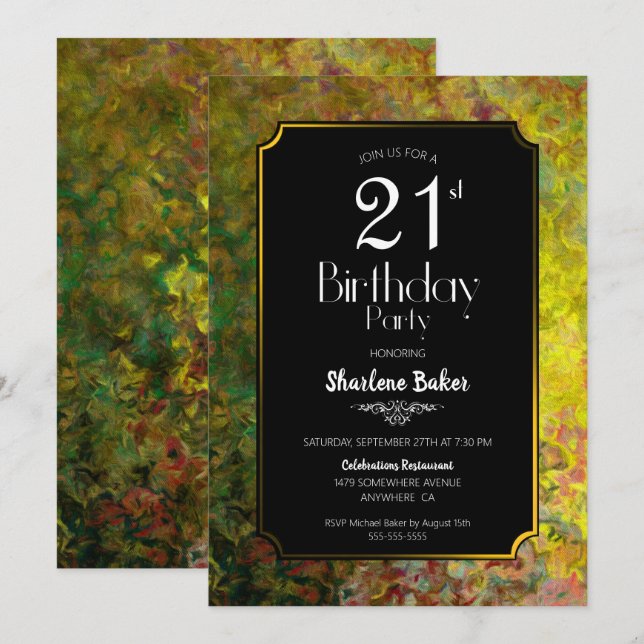 Gold Border 21st Birthday Invitation (Front/Back)