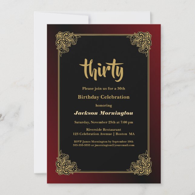 Gold Border 30th Birthday Party Invitation (Front)