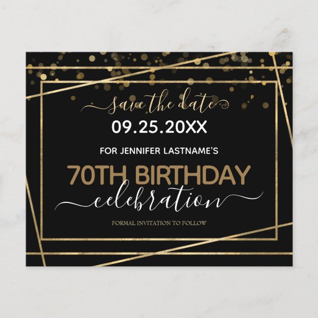 Gold Border 70th Birthday Save the Date Budget (Front)