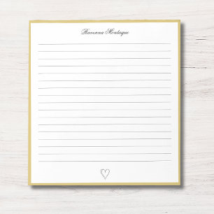 Gold Border and Heart Custom Script Lined Notepad