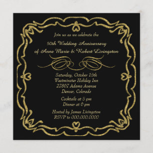 Gold Border Black Golden Anniversary Invitation